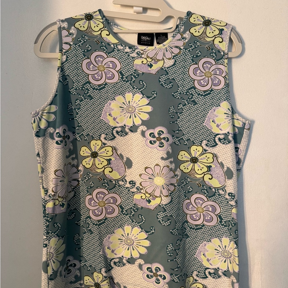 Massimo Green Tank Top with Floral Design